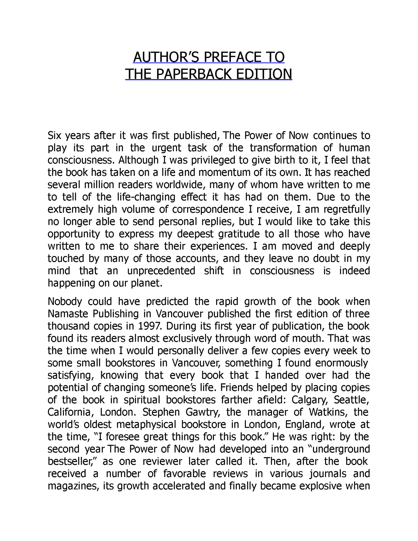 Ebook cover of "The Power of Now" by Eckhart Tolle, published by Fireflies, showing the book's title and author on a plain background.