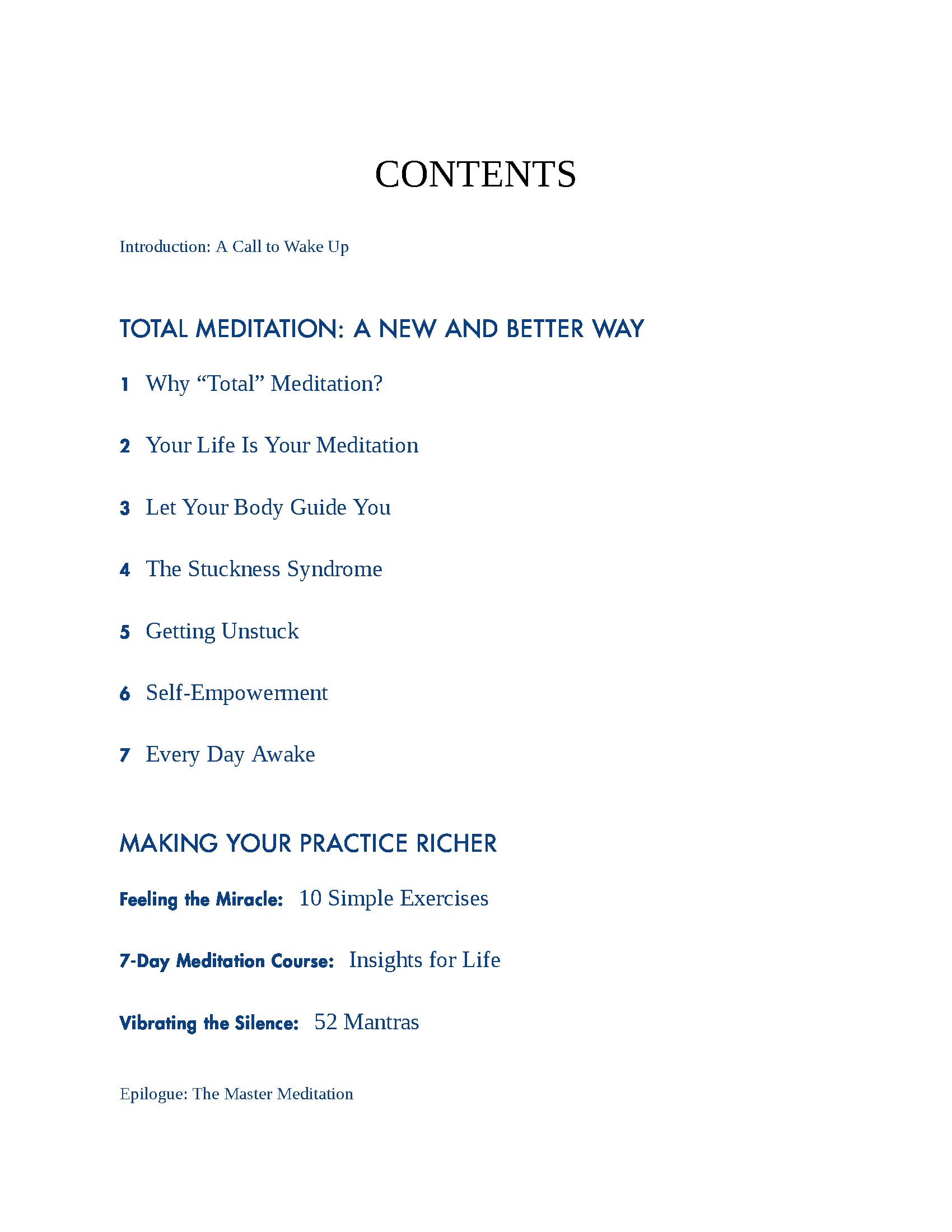 Page from Fireflies Total Meditation ebook showing stress-free living tips by Deepak Chopra.