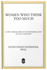 Ebook cover for "Women Who Think Too Much" by Fireflies, featuring a thoughtful woman illustration on a dark background.